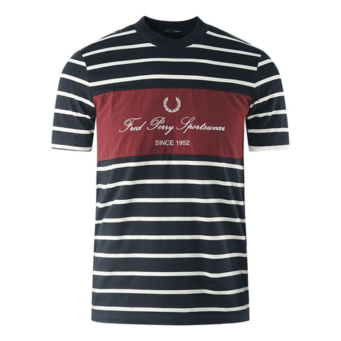 Fred Perry Embroidered Stripe Navy Blue T Shirt